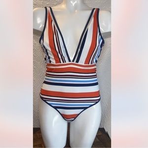 CUPSHE One Piece Striped Red, White and Blue Size Small